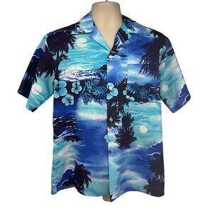 Liberty House Vintage Hawaiian Aloha Blue Button Shirt Large Pocket Hawaii USA